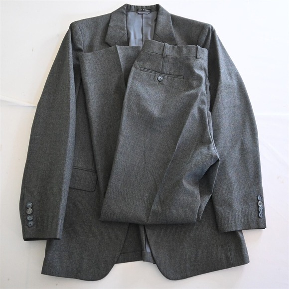 Vtg Woodmere 40R 32x30 Gray Glenn Check WoolMens Jacket Pants Suit‎